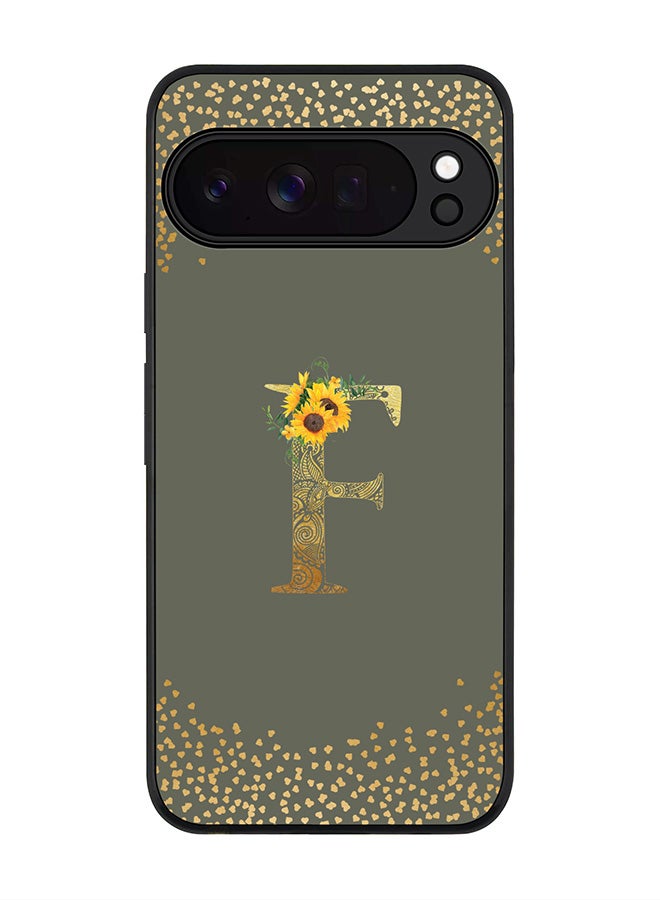 For Google Pixel 10 Pro Case,Slim fit Camera Protection, Shockproof Thin Phone cover  - Custom Floral Monogram - F  (Olive Green )